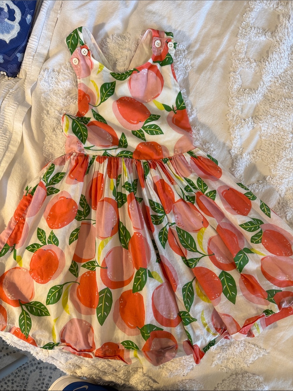 Mini Boden 3/4 T Peach-Print Summer Sundress - Pink & Orange